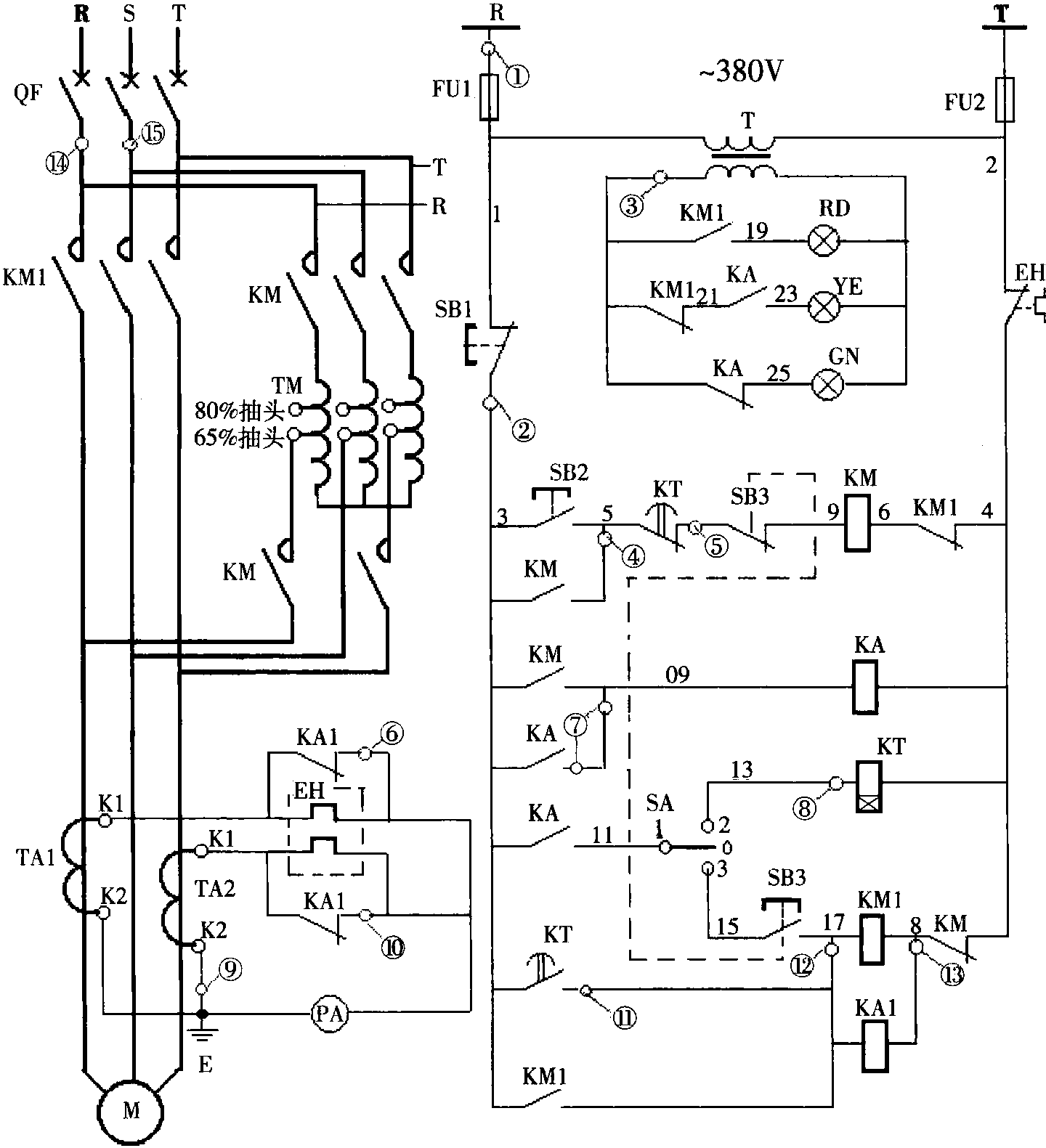 一、手動與自動控制的自耦降壓啟動控制電路之一